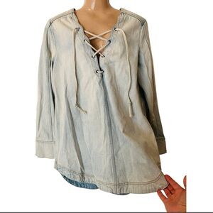 Free People Light Blue Lace-Up Tunic